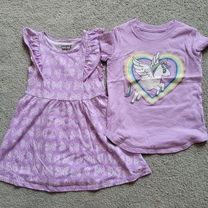 Jumping beans Sz 4T lot of 2 Summer Dress & T-shirt Purple Sundress Unicorn